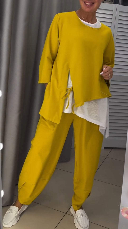 Livia™ Set de top și pantaloni de damă cu decolteu rotund