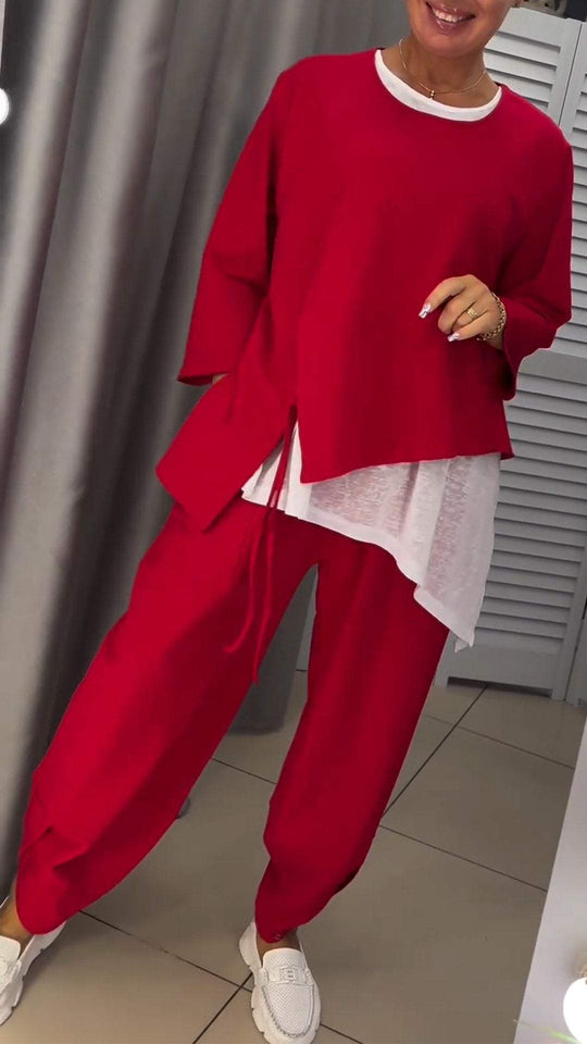 Livia™ Set de top și pantaloni de damă cu decolteu rotund